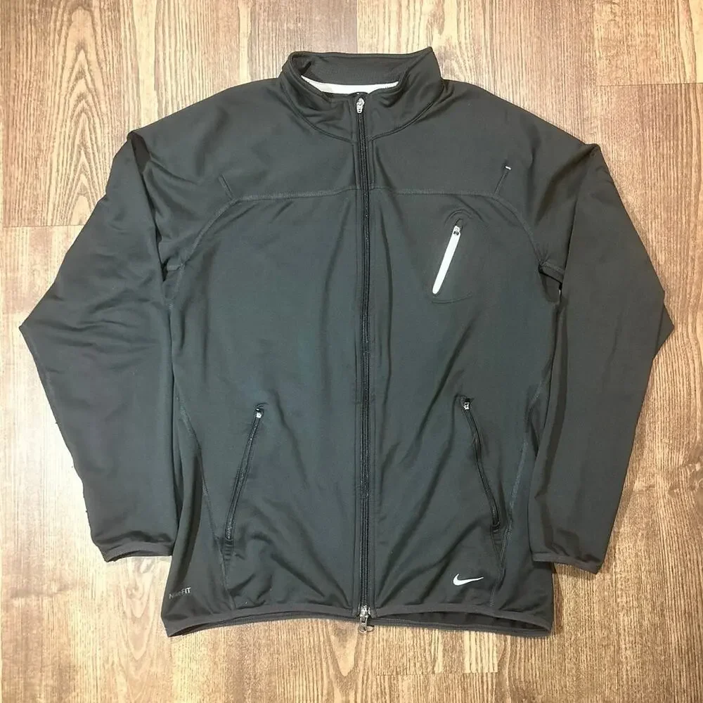 Nike Fit Dry Full Zip Training Jacket Dark Grey Mens Medium